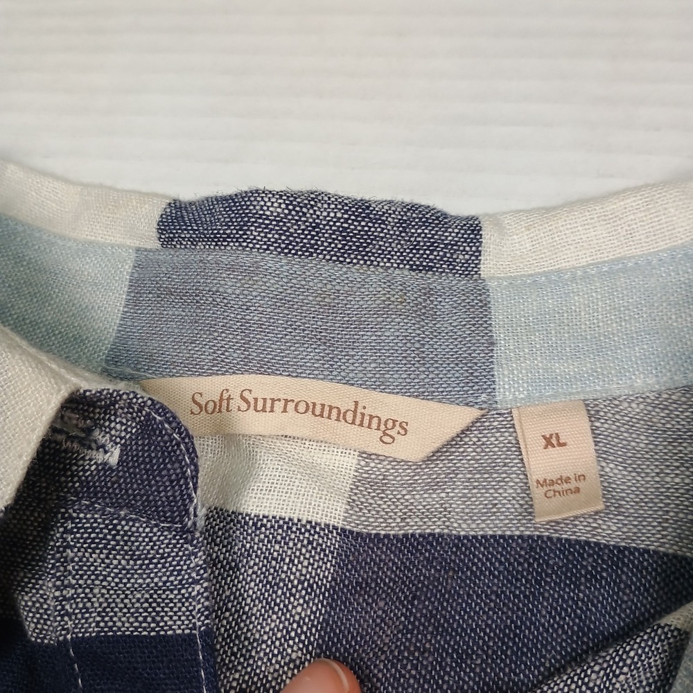 Soft Surroundings Blue Carreaux Plaid Linen Blend Button Zip Back Tunic XL - Picture 4 of 12
